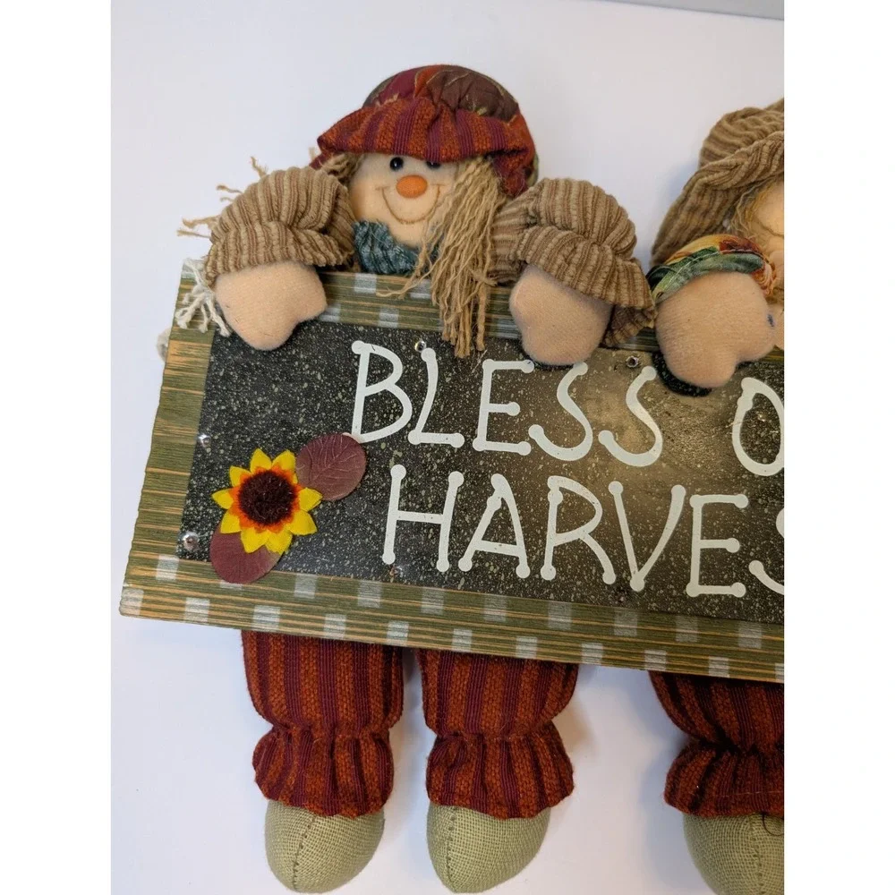 Bless Our Harvest Fall Wall Sign Scarecrow Doll Autumn Thanksgiving Decor